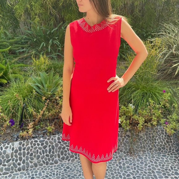 ALAIA Red Sleeveless Midi Dress Silver Grommets - Picture 1 of 12